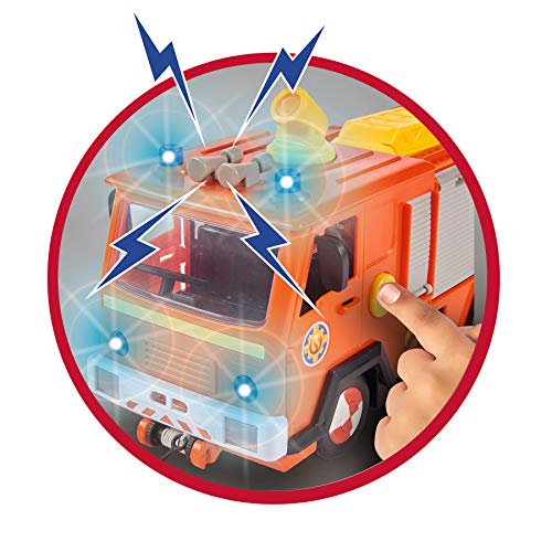 Simba Sam Jupiter 2.0 109251036 - Coche de Bomberos con Figura de Sam y Elvis, con luz y Sonido, con Escalera Extensible y luz de búsqueda, 28 cm, para niños a Partir de 3 años