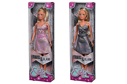 Simba Steffi Love Glitter & Glam / 2 Modelos Surtidos / Se suministra Solo un artículo / muñeca en un Vestido Brillante con cinturón y Maquillaje Brillante / 29 cm / para niños a Partir de 3 años