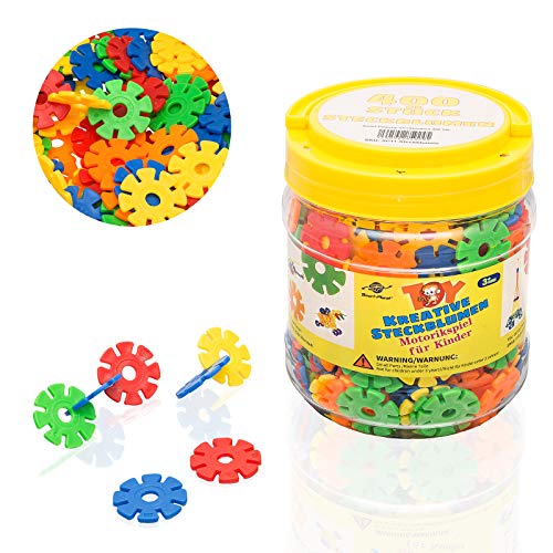 Smart Planet® 400 flores en lata – Copos de nieve para fijar 3,3 cm – Juguete para niños – Juguete educativo – Piezas de construcción de piezas a partir de 3 años