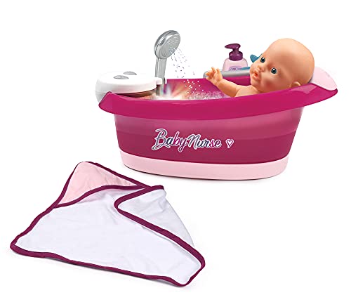 Smoby Baby Nurse-Bañera, Ducha Electrónica, Función de Burbujas con Luz y Accesorios, para muñecos bebé de hasta 42 cm Pilas no Incluidas. A Partir de 3 años, Color (220362)