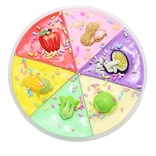 SWZY Slime Fluffy,Slime, flufly Cloud Slime ,con maíz, Verduras, repollo, maní, Hongo, Manzana,Slime para Niño y niña, Stress Relief Toy 6 Colores