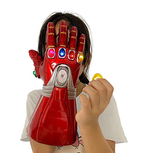 T-XYD Guantelete del Infinito, Guante Iron Man Infinity Gems con 6 Piedras LED magnéticas, Diseño removible, 3 Modos de Flash, Accesorios de Cosplay de Halloween para niños/Adultos,Kids