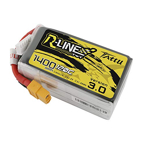 TATTU R-Line 1400mAh 22.2V 120C 6S Batería de lipo con Conector XT60 para Carreras Profesionales de FPV