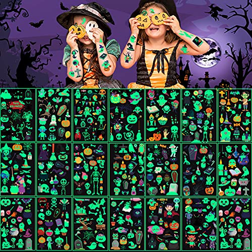 Tatuajes Temporales Niños Pegatinas Halloween,30 Hojas, 326 Piezas Tatuajes Luminosos de Dibujos Estilo Mixto - Tatoos Infantiles ,Calcamonias para Niños Tatuajes - Accesorios de Decoración Halloween