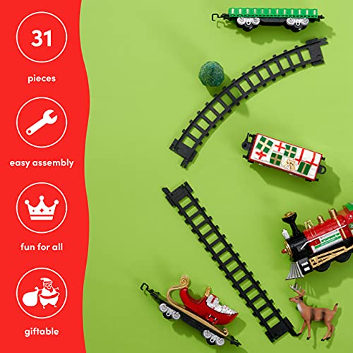 THE TWIDDLERS -Tren de Navidad Eléctrico de 30 Piezas, Tren De Juguete Festivo A Pilas con Vías Y Divertidos Accesorios