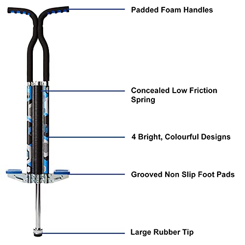 Think Gizmos Palo Saltador Pogo para Jinetes 80lbs A 160lbs - Saltador Pogo King Palo para Niños Y Niñas (y Adultos Ligeros) - Calidad De Construcción Sólida (Azul y Negro)
