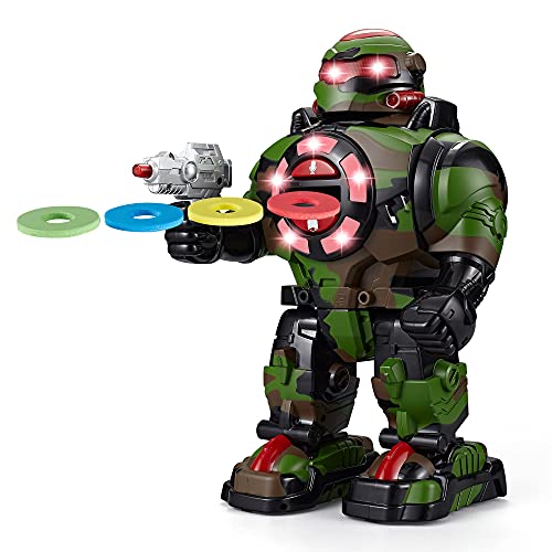 Think Gizmos RoboShooter: Impresionante Robot de Juguete de Control Remoto con grabación de Voz, Discos de Espuma de Disparo rápido, Reproduce música de Baile y Bailes (Verde Camuflaje)