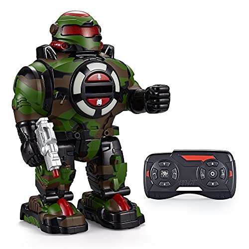 Think Gizmos RoboShooter: Impresionante Robot de Juguete de Control Remoto con grabación de Voz, Discos de Espuma de Disparo rápido, Reproduce música de Baile y Bailes (Verde Camuflaje)