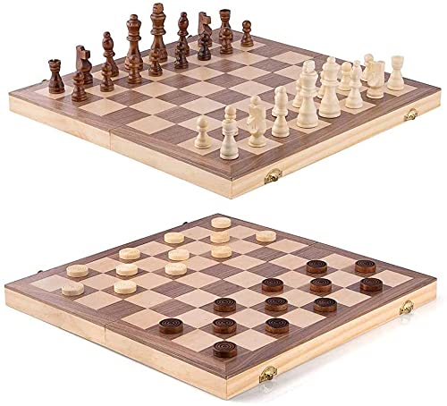 Towinle Ajedrez Juego Plegable Juego de Ajedrez de Madera 3 en 1 Tablero de Ajedrez de Madera Juego de Damas Juego de Backgammon Ideal para niños y Adultos Juegos al Aire Libre o Regalos