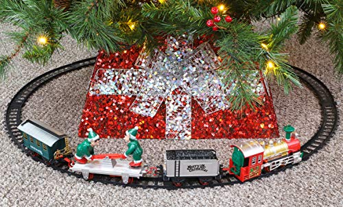 TOYLAND® - Juego de Trenes navideños a batería de 152 cm con Elfos móviles, Luces y Sonido