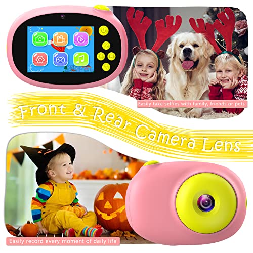 Uleway Cámara Digital para Niños, 2.0" HD 1080P 12MP Camara de Fotos para Infantil, Tarjeta de Memoria de 32GB Selfie Video Cámara Infantil, Juguetes Regalos para Niños de 3-12 Años (Rosa)