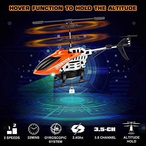 VATOS Helicóptero teledirigido – 22 minutos volando con luz LED – 2,4 GHz y 3,5 canales – Mini helicóptero para niños y adultos – Ideal como regalo