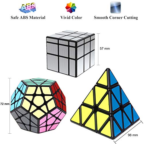 Vdealen Cubos de Velocidad, Speed Cube Set de Pirámide Megaminx Mirror Cube Smooth Magic Cube Colección de Rompecabezas, Plata