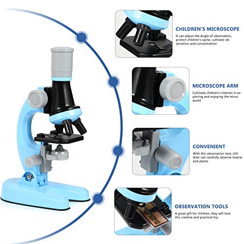 VICASKY Microscopio de Estudiante con Accesorios Kit de Experimento de Ciencia Biológica Herramienta Educativa de Ciencia para Niños Estudiantes Azul
