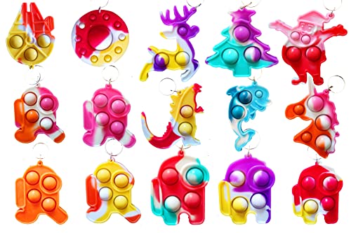 Victgame (Regalo para estudiantes de escuela y regalos de fiesta 15 Piezas a granel Mini llavero Pop Mochila Fidget para regalo de, decoración del árbol de de Papá Noel