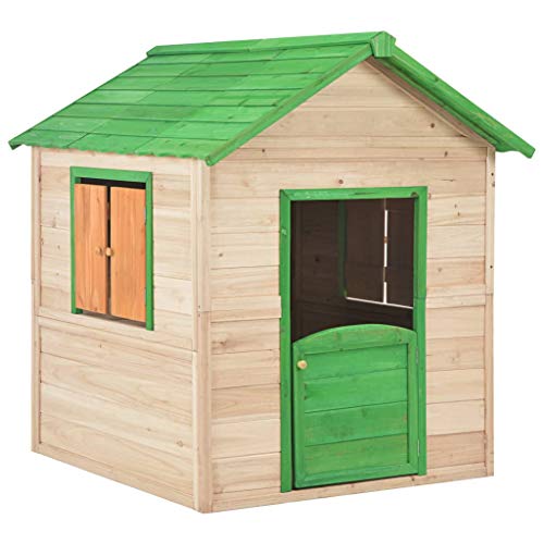 vidaXL Casa de Juegos de Niños de Madera Estructuras Juegos Aire Libre Casitas Infantiles Cobertizos Camping Caseta Acampada Jardín Terraza Verde