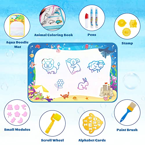 WaterDoodle Matte Aqua Magic Doodle Malmatte 120 * 80 cm Aqua Drawing Painting Matte Pintura Pintura Pizarra de pintura con lápices, sellos y otros accesorios para niños, bebés,