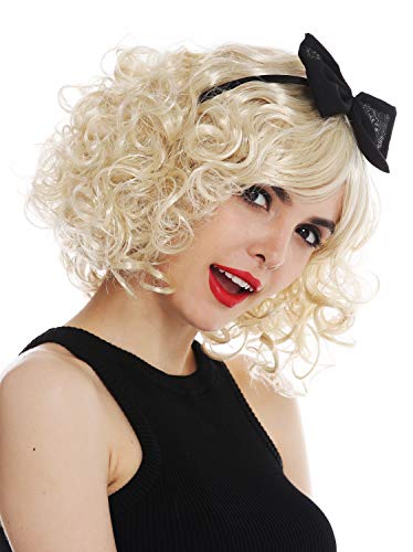 WIG ME UP- 61905-FR87A Peluca Adorable Carnaval Mujeres rizos Pelo Rubio Rizado aro de Pelo Negro con Lazo los 50 los 60