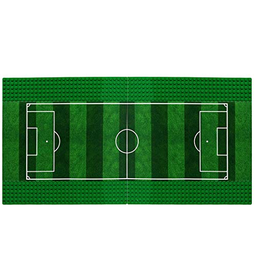 WWEI Juego de 2 placas de construcción de fútbol, color verde, compatible con Lego de 25,4 x 25,4 cm