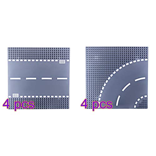 WWEI Placas de construcción para carreteras, curvas rectas, rieles para carreteras, ciudades, construcciones, paneles de calle, juego compatible con Lego