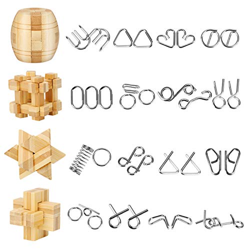 Yideng 20 Piezas Mini Rompecabezas de Metal y Juego de Rompecabezas de Madera IQ Toys IQ Test Mind Game Toys 3D Metal Wire Puzzles Truco de Magia para niños, Estudiantes y Adultos (20 Piezas)