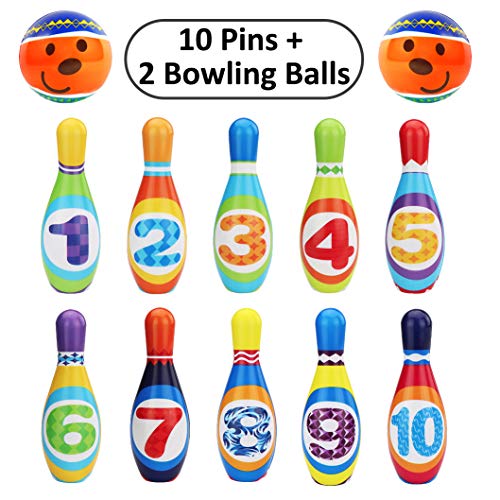 YIMORE Bolos Infantiles con 2 Bolas y 10 Alfileres, Juegos Exterior Juguete para Niños Bebé 2 3 4 Años