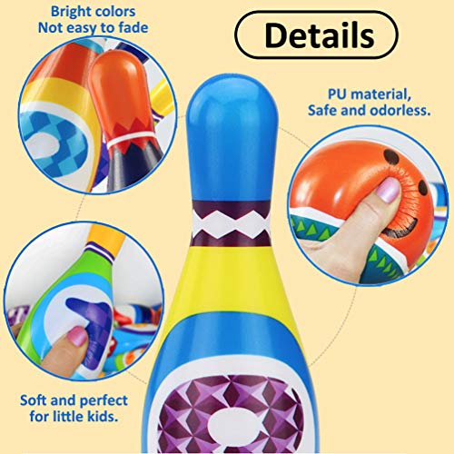 YIMORE Bolos Infantiles con 2 Bolas y 10 Alfileres, Juegos Exterior Juguete para Niños Bebé 2 3 4 Años