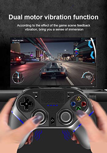 YMKT Controlador de juego inalámbrico, Bluetooth Gamepad Joystick para PS4/PS3/PC/Android/IOS teléfono móvil, soporte 6-Axis Gyro/Dual Vibración/Auriculares/Función de programación