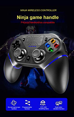 YMKT Controlador de juego inalámbrico, Bluetooth Gamepad Joystick para PS4/PS3/PC/Android/IOS teléfono móvil, soporte 6-Axis Gyro/Dual Vibración/Auriculares/Función de programación