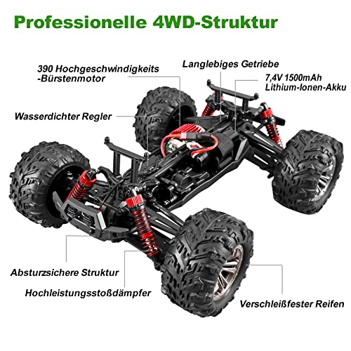 YONCHER YC200 Coche Teledirigido Adulto, 1/16 45+Km/h Coche Teledirigido para Niños, Radiocontrol Coche, 4x4 Offroad RC Camiones de Control Remoto Juguete con 2 Baterías 55min+