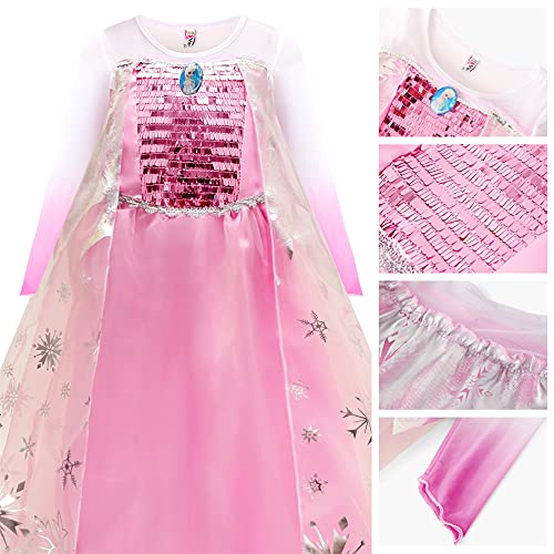 YOSICIL Princesa Disfraz de Princesa Frozen Elsa Disfraces de princesa manga Gradiente Fancy Dress elasticidad niña Lentejuela impreso nieve Princesa Disfraz Accesorios con capas 3-9 años
