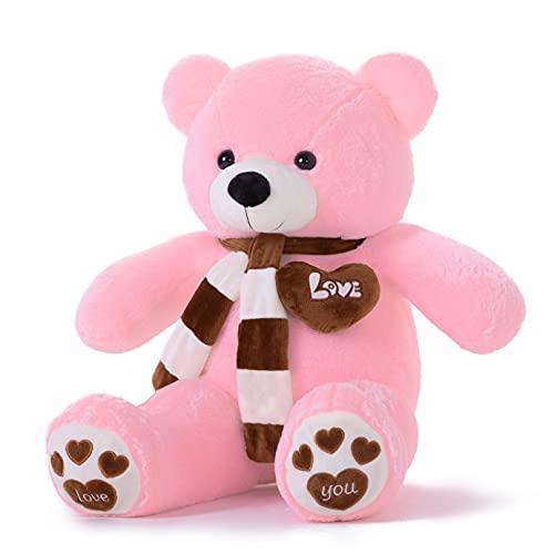 YunNasi Oso de Peluche Grande Animales de Peluche Juguetes Oso Suave con Bufanda Cojín de Felpa Teddy (Rosa, Grande)