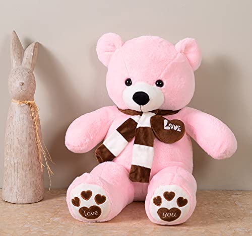 YunNasi Oso de Peluche Grande Animales de Peluche Juguetes Oso Suave con Bufanda Cojín de Felpa Teddy (Rosa, Grande)