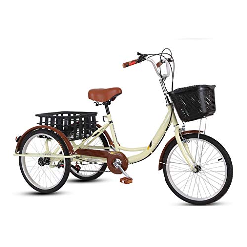 YZ-YUAN Triciclo para Adultos de 3 Ruedas para Deportes al Aire Libre, triciclos de 7 velocidades para Bicicletas de Tres Ruedas, triciclos para Compras y Asiento cómodo de Cuero Grueso, Doble Freno