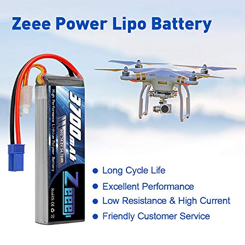 Zeee 4S Lipo Batería 14.8V 60C 3700mAh RC Batería con Conector EC5 para UAV Drones FPV Road Bike Quadcopters Avión Helicóptero RC Barco Coche RC (2 Paquetes)