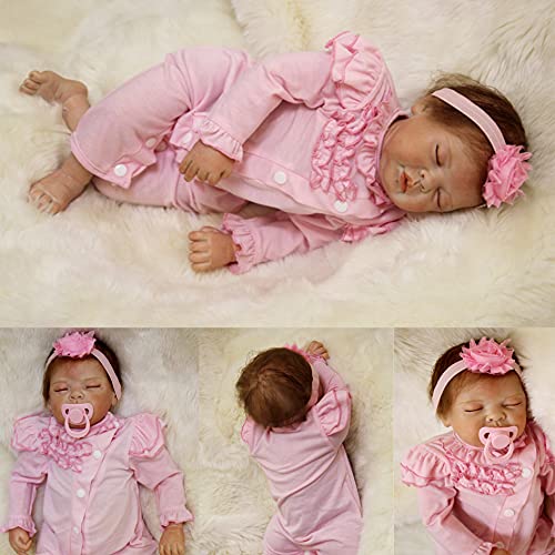 ZIYIUI 55 cm 22 Pulgadas Muñeca Bebes Reborn Silicona Blanda Reborn Muñecos Bebé Recién Nacido Hecho a Mano Regalo de Juguete Baby Doll Bebe Reborn niña Ojos Cerrados