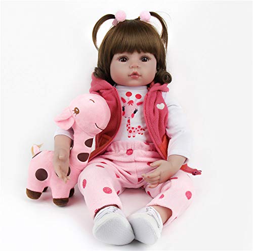 ZIYIUI Realista Muñeco bebe Reborn Niña pelo largo Vinilo Suave Silicona Reborn Baby Dolls Regalos para Niños Juguetes 19 Pulgadas 48 cm