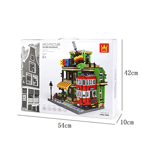 ZRY Bloques de modelos de arquitectura, 1922 piezas City Street BBQ Restaurant Model Building Set, compatible con Lego (restaurante BBQ)