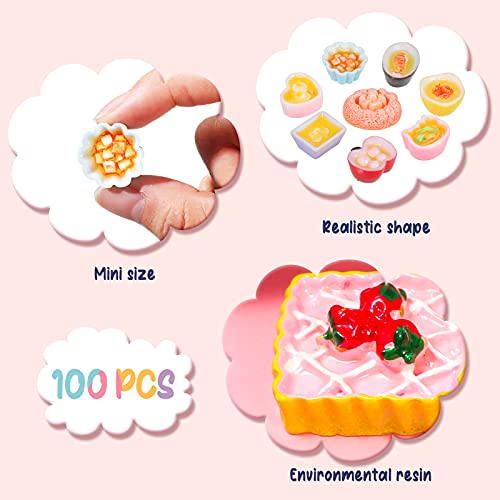 100 Piezas Juguetes de Comida Bebidas en Miniatura Comida Mixta de Resina para Juego de Pretender de Muñecas Cocina Set de Mini Comidas para Adultos Adolescentes Casa de Muñecas