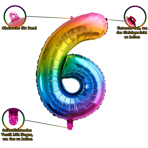 101 CM Grande Arcoíris Número 6 Foil Globo Mylar Gigante Niña Helio Globos Suministros de Decoración de Fiesta de Cumpleaños Bebé