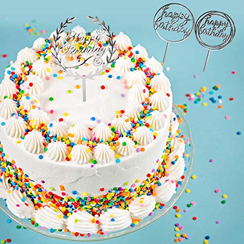 12 Piezas Topper de Pastel de Happy Birthday Topper de Magdalena de Cumpleraños Acrílico Decoraciones de Palo de Pastel para Fiesta Cumpleaños, 6 Estilos (Plata)
