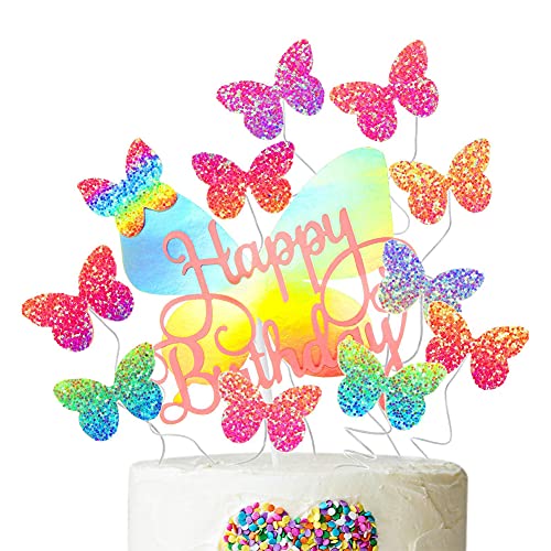 12Pcs Topper de Tarta Mariposa,Topper Tarta Decoración Mariposas,Topper Tarta Happy Birthday Mariposa para Fiesta Baby Shower Aniversario Boda para Chicas Infantiles Niñas