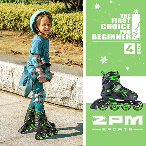 2pm Sports Torinx - Patines en línea ajustables, color verde y negro, unisex, para niños y adultos, verde, Small - Little Kids(11-1UK)