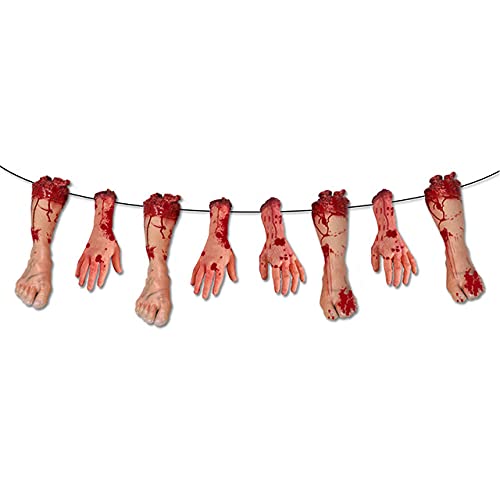 3 pancartas de papel de Halloween, pancartas de manos y pies rotos, pancartas de armas ensangrentadas, pancartas de "Feliz Halloween" con texto ensangrentado, decoraciones para fiestas de Halloween
