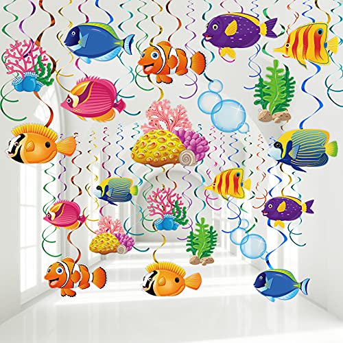30 Remolinos Colgantes de Peces Tropicales Decoración de Fiesta bajo El Mar Decoración de Techo para Niños Niñas Fiesta Tema de Océano Sirena Criaturas Bebé Suministro Fiesta Tema de Playa