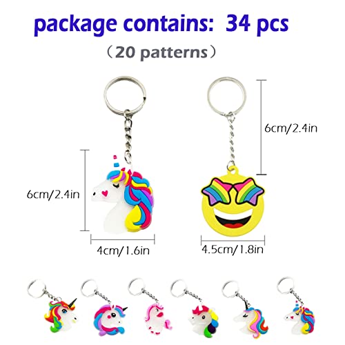 34pcs Artículos de Fiesta Unicornio Cumpleaños,Mini Llavero,Llavero Unicornio,Creativa Llavero Baratija Moda Llaveros,Party Favor Llaveros Premios Regalos para Niños y Adultos