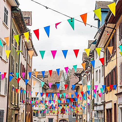 40 metros 80 Banderines Triangulares Bunting Banner Banners Multicolores para bodas Fiestas de Cumpleaños Jardín Marca Apertura Decoraciones para el hogar