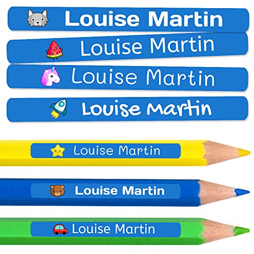 50 Etiquetas Adhesivas Personalizadas para lápices, bolis y rotuladores. Pegatinas escolares con nombre para marcar objetos. Adhesivos resistentes al agua para colegio y guardería Medida 4,6 x 0,6 cm