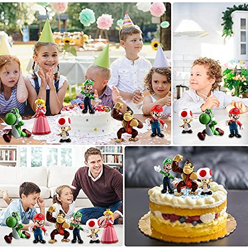 6 Piezas Mario Decoración de Pastel de Cumpleaños, Minifigura de Super Mario, Mini figuras de Super Mario, para Decoración de Tartas, Decoración de Fiestas, Decoración de Mesa