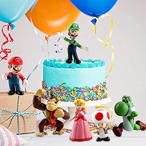 6 Piezas Mario Decoración de Pastel de Cumpleaños, Minifigura de Super Mario, Mini figuras de Super Mario, para Decoración de Tartas, Decoración de Fiestas, Decoración de Mesa